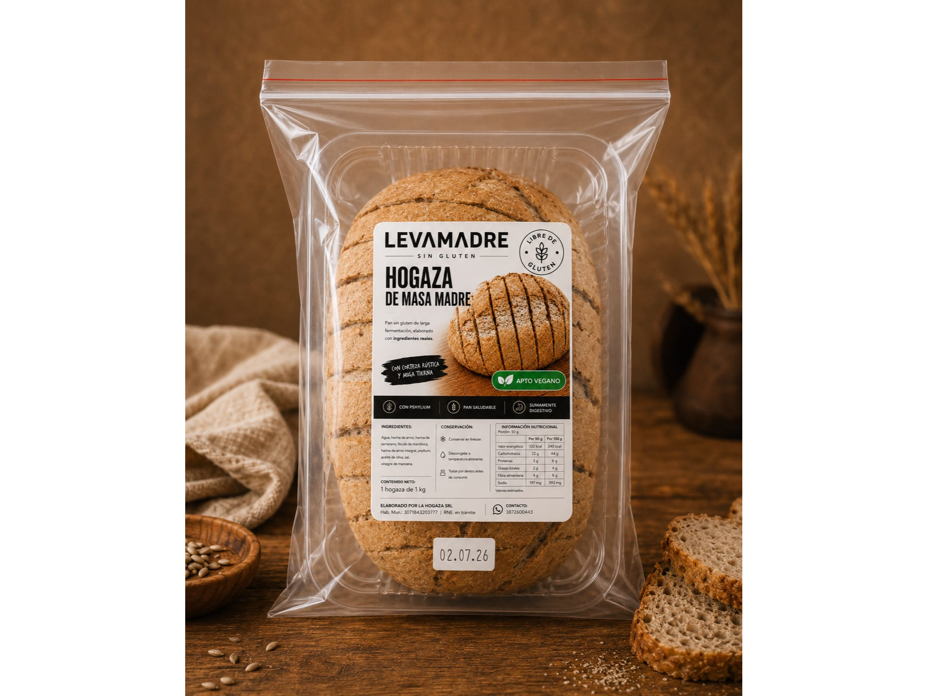 HOGAZA DE MASA MADRE SIN GLUTEN - APTO VEGANO X 1 KGS