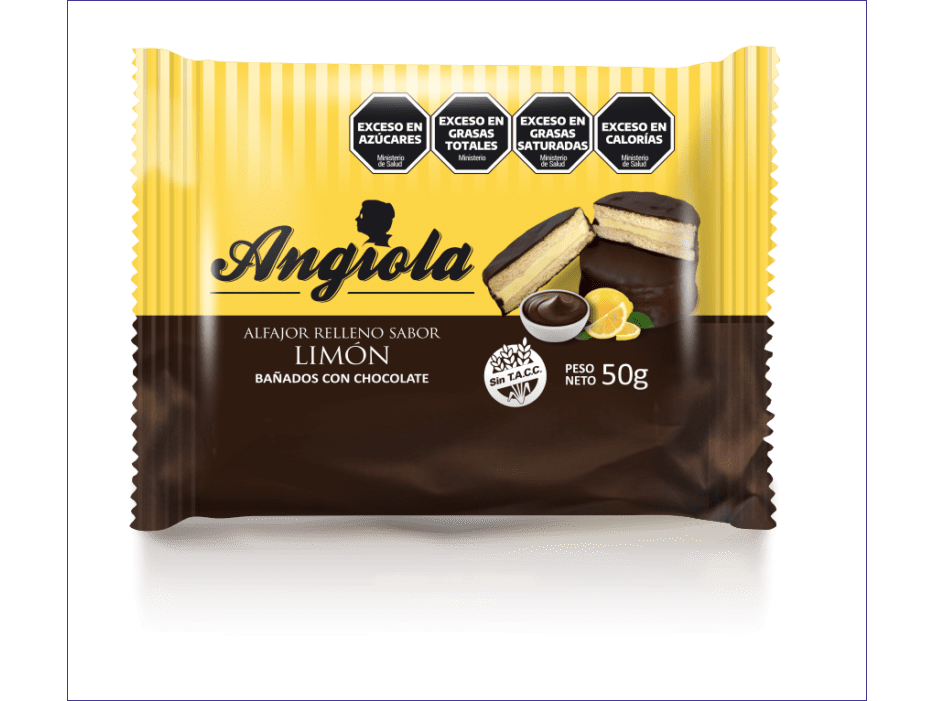 Alfajor Angiola mousse de limon con baño de chocolate