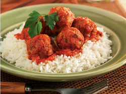 ALBONDIGAS DE VERDURAS CON ARROZ YAMANI EN SALSA MIXTA