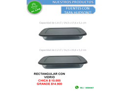 FUENTE RECTANGULAR DE VIDRIO CON TAPA
