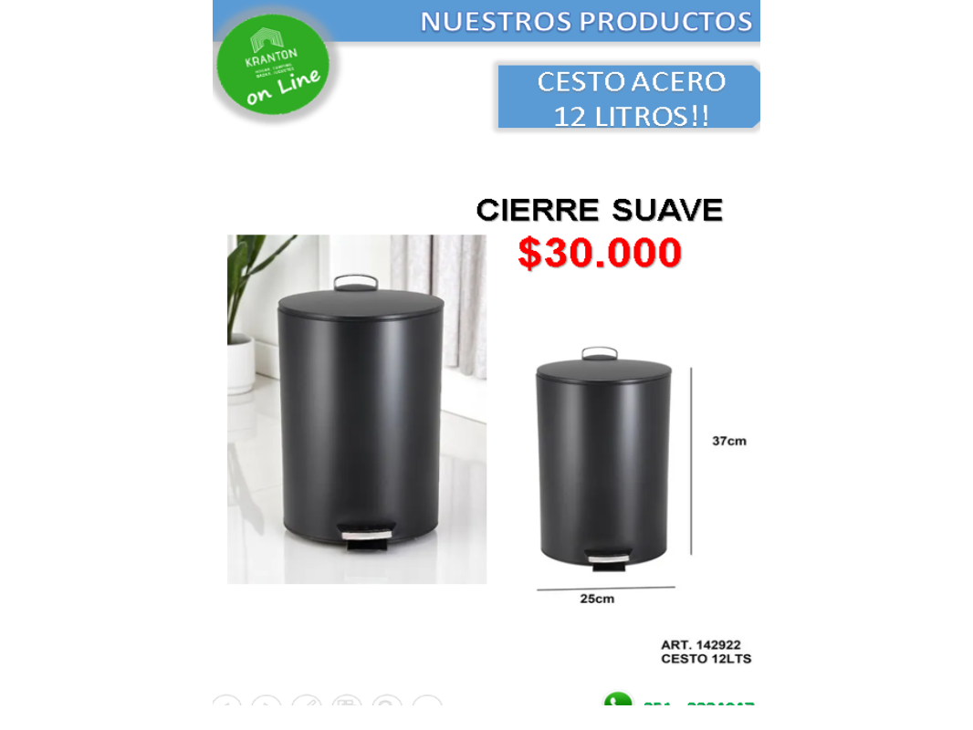CESTO ACERO 12 LITROS NEGRO