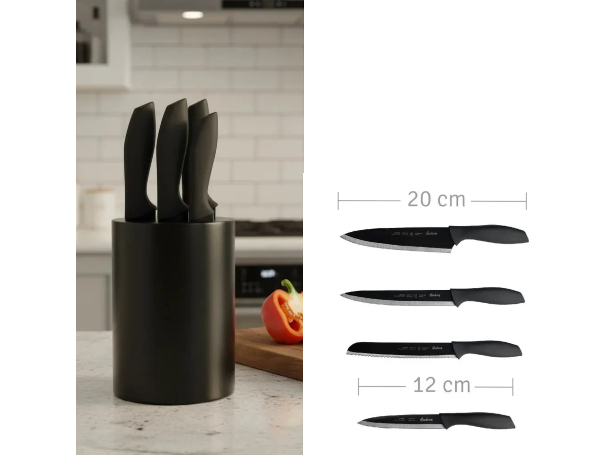 SET 4 CUCHILLAS ACERO INOXIDABLE CON TACO NEGRO