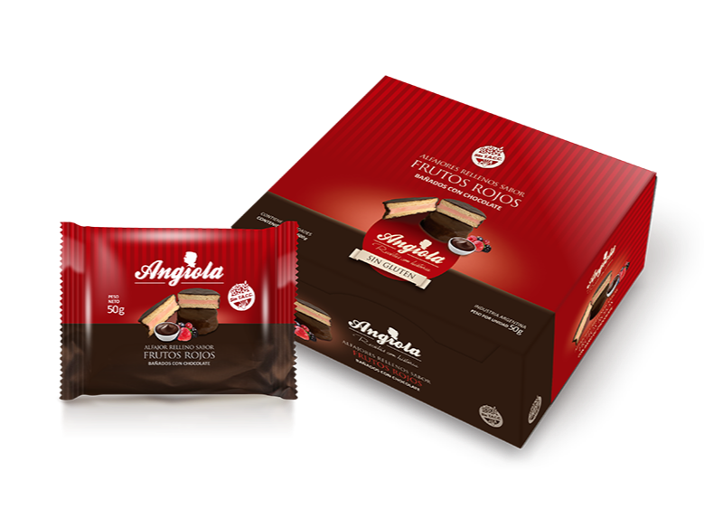Alfajor Angiola Frutos Rojos bañados en Chocolate