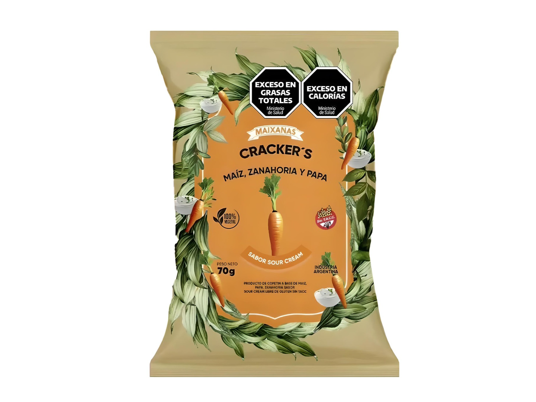 Cracker‘s de Maíz, Zanahoria y Papa. Sabor Sour Cream. (Copia)