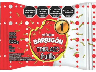 Alfajor Barrigón Triplazo Frutilla x 100g. Blister de 6 unidades