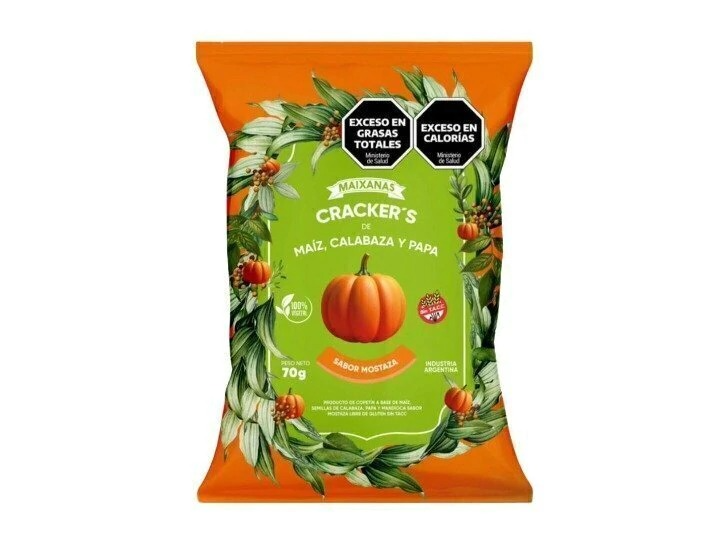 Cracker‘s de Maiz, Calabaza y Papa. Sabor Mostaza