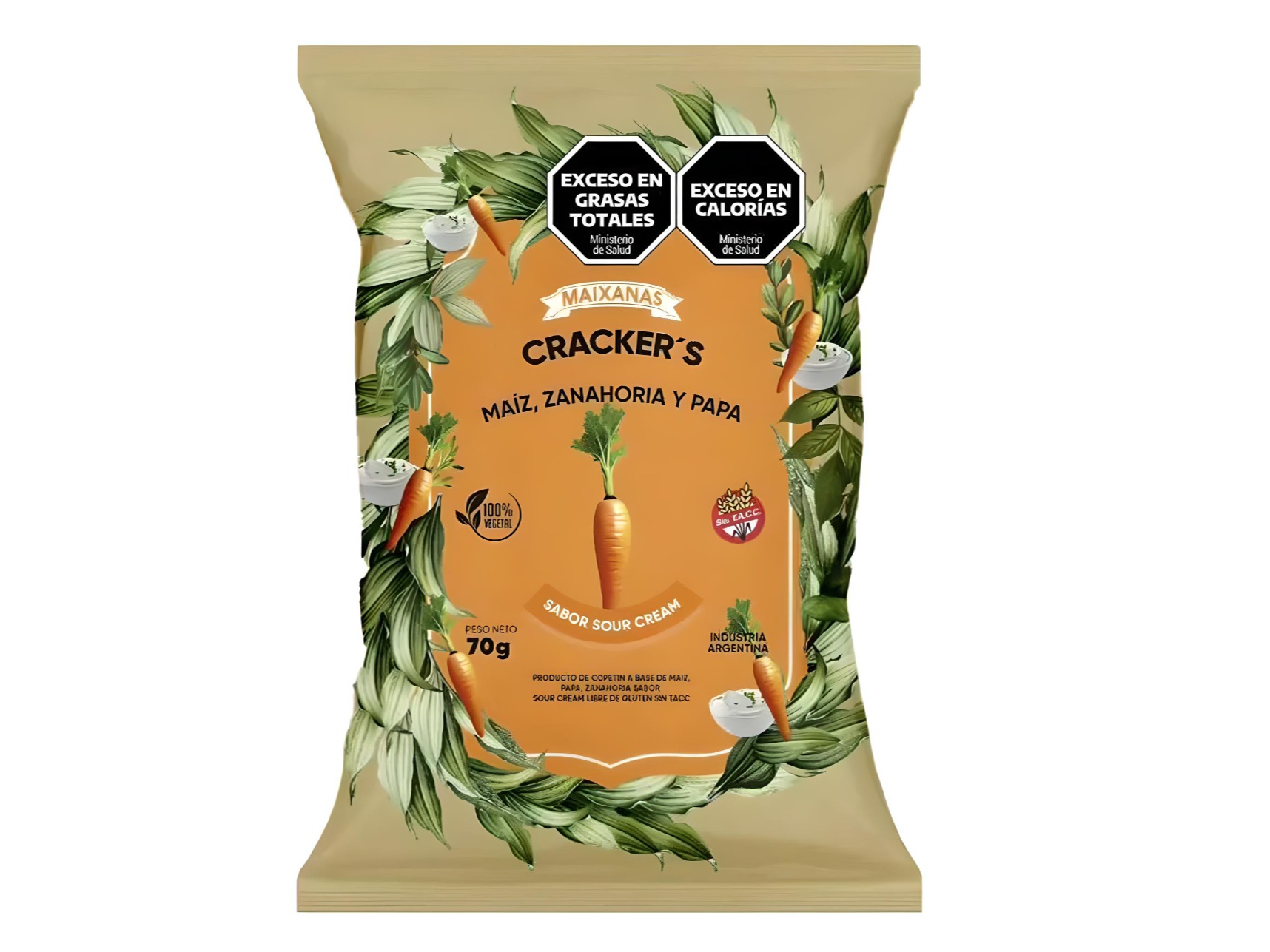 Cracker‘s de Maíz, Zanahoria y Papa. Sabor Sour Cream.