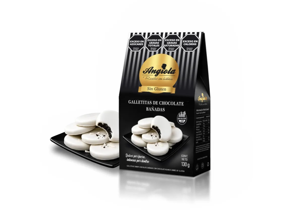 Galletitas de Chocolate  Bañadas con chocolate blanco x 130g Angiola