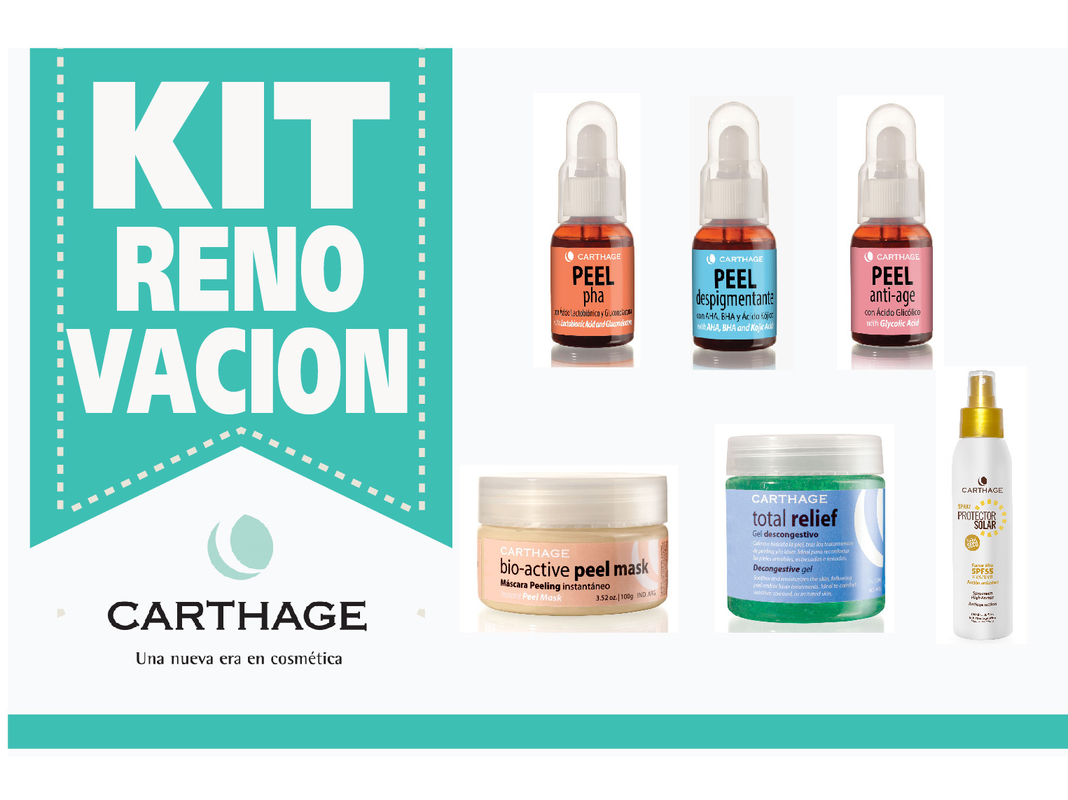 PEEL ANTI AGE 25 ml --(70)  +   PHA PEEL 25 ml--(148)  + PEEL DESPIGMENTANTE 25 ml--(71) + BIO ACTIVE PEEL MASK  100 g--(73)  + TOTAL RELIEF GEL DESCONGESTIVO 200 g--(74) + PROTECTOR SOLAR  TOQUE SECO SPF 55 X 100 g--(164)