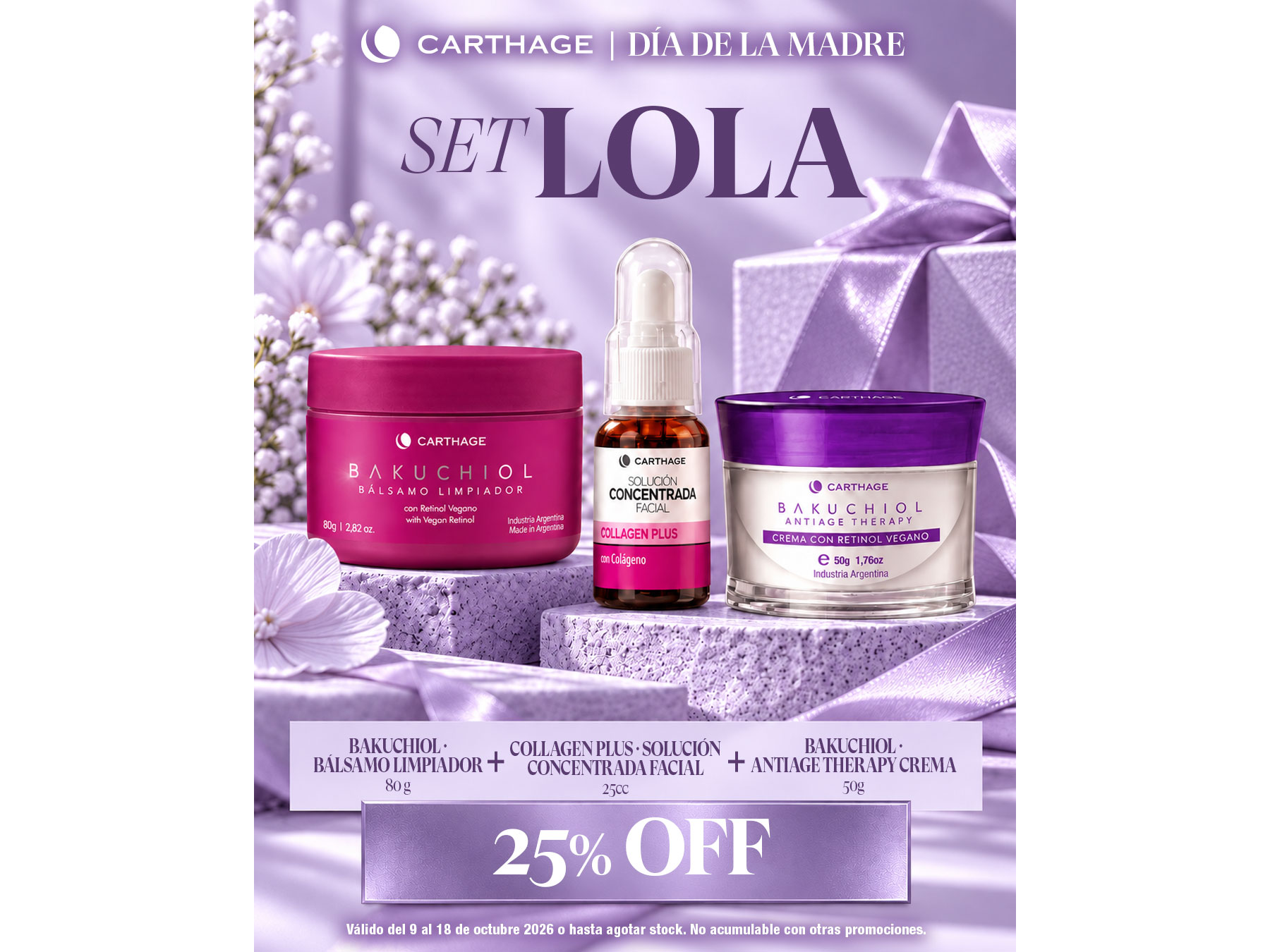 --SET LOLA-- BAKUCHIOL BALSAMO LIMPIADOR 80  g --(169) + BAKUCHIOL CREMA 50 g-- ( 170) + SOLUCION FACIAL COLLAGEN PLUS 25 cc--(180)