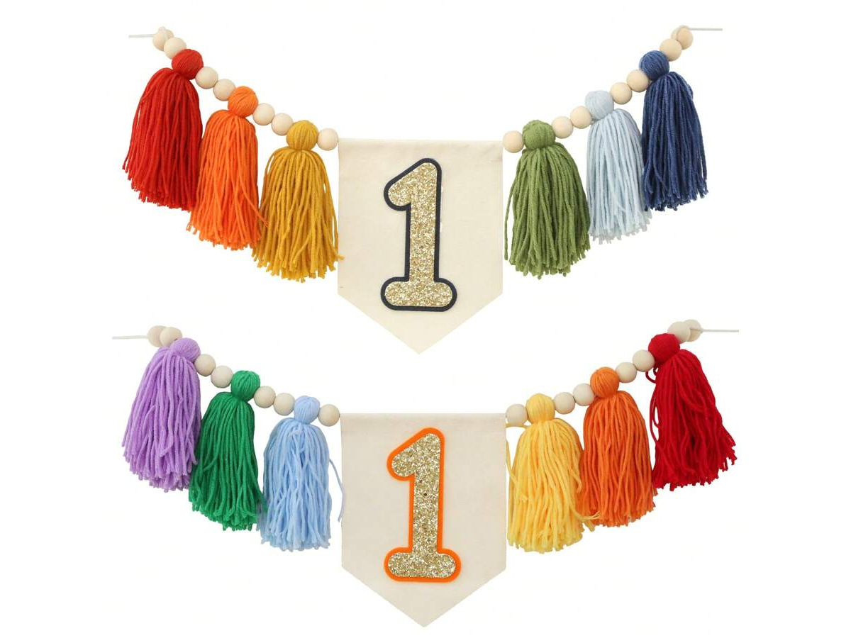 Banderín Decorativo "1 Añito" Arcoíris Naranja
