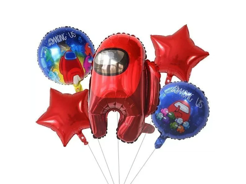 Set Globos Metalizados Among Us Rojo (X5)