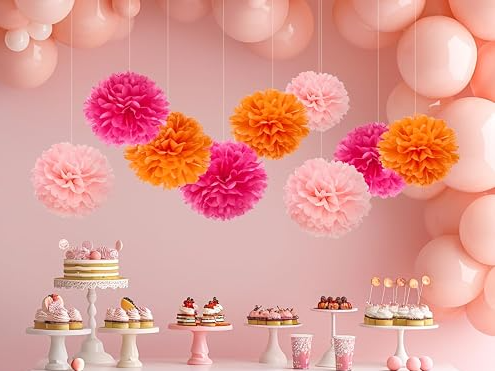 Set de Pompones de Papel Seda - Rosa Pastel (X9)