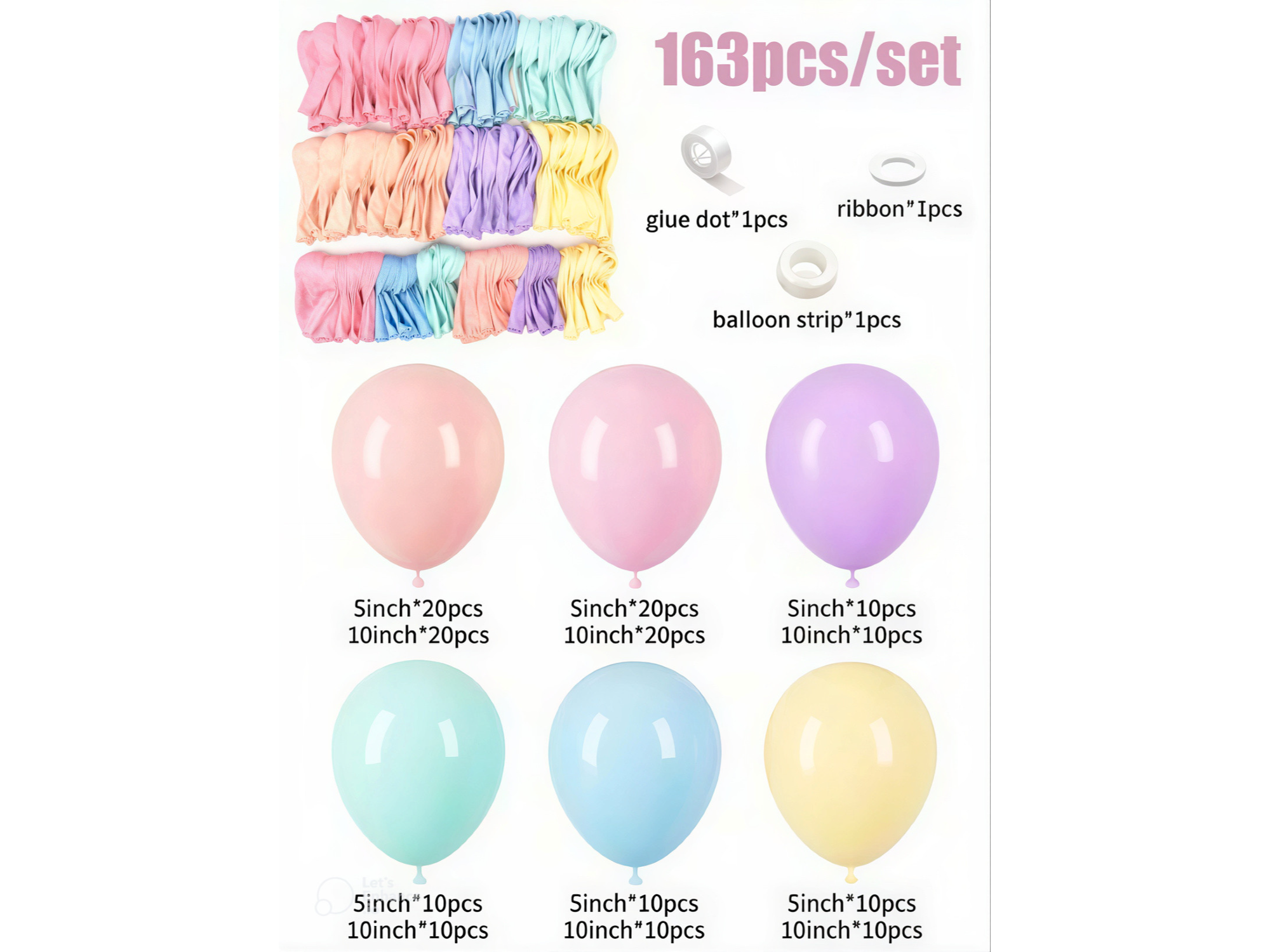 Kit Arco Orgánico de Globos Tonos Pastel  (163 Piezas)