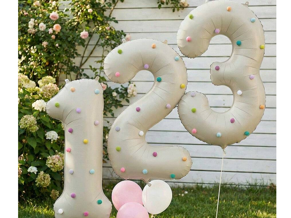 Globo Metalizado Número Crema con Puntos 32" Varios Números