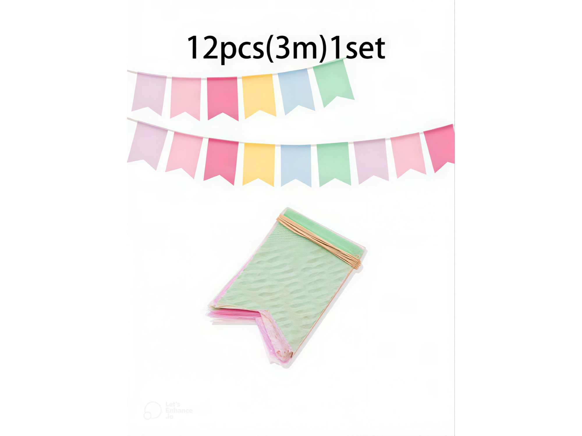 Set de Banderines de Arpillera Tonos Pastel  (12 Piezas)