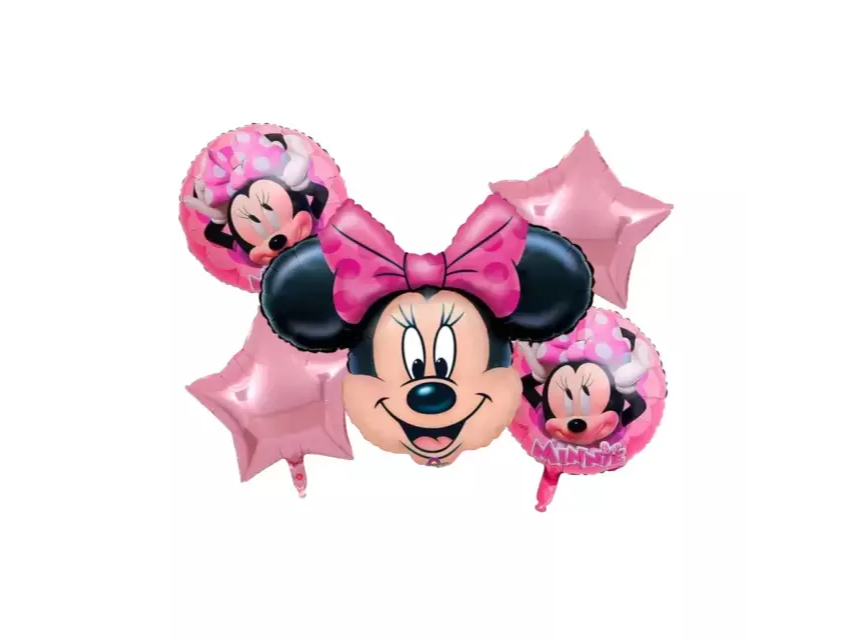 Set de Globos Metalizados - Temática "Minnie Mouse" Rosa (X5)
