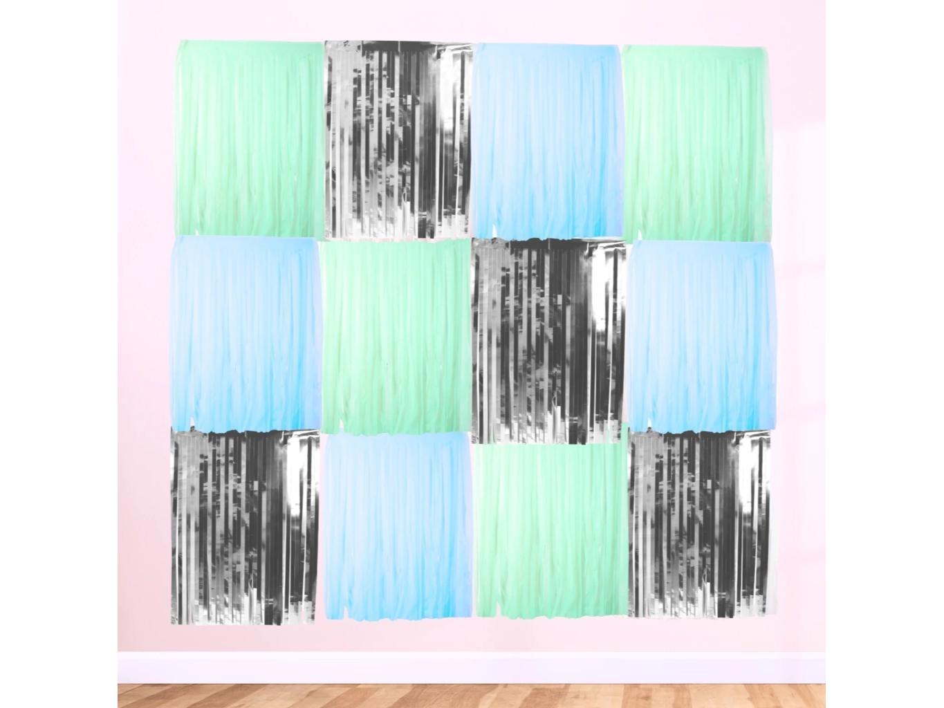 Fondo De Cortinas “Deco-Ready” – Celeste Pastel, Verde Agua Y Plata