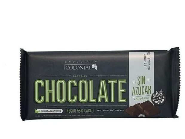 Chocolate al 55% Cacao SIN azucar x 100 gr - Colonial