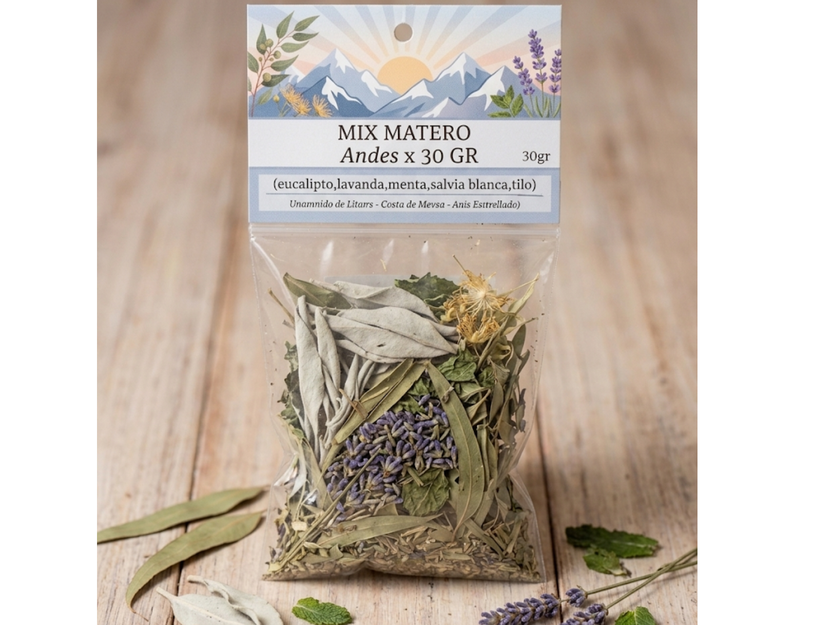 MIX MATERO ANDES x 30 GR (eucalipto,lavanda,menta,salvia blanca,tilo)