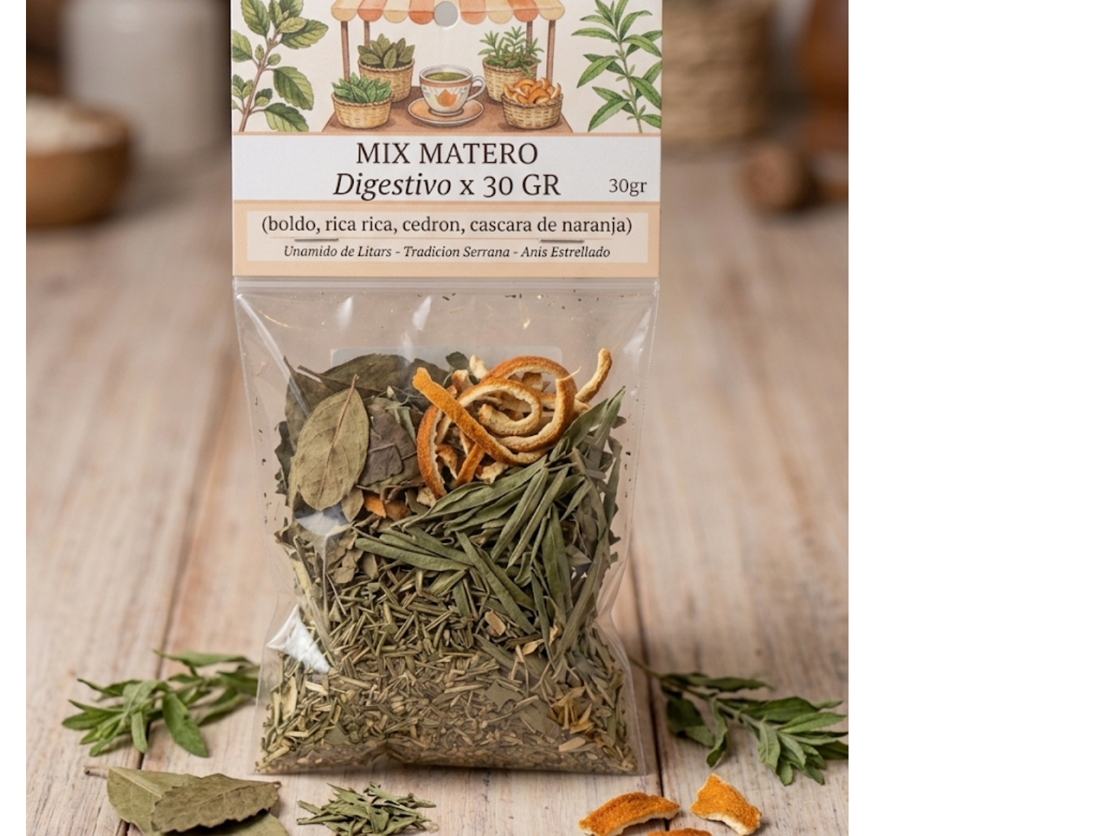 MIX MATERO DIGESTIVO x 30 GR (boldo,rica rica,cedron,cascara de naranja)