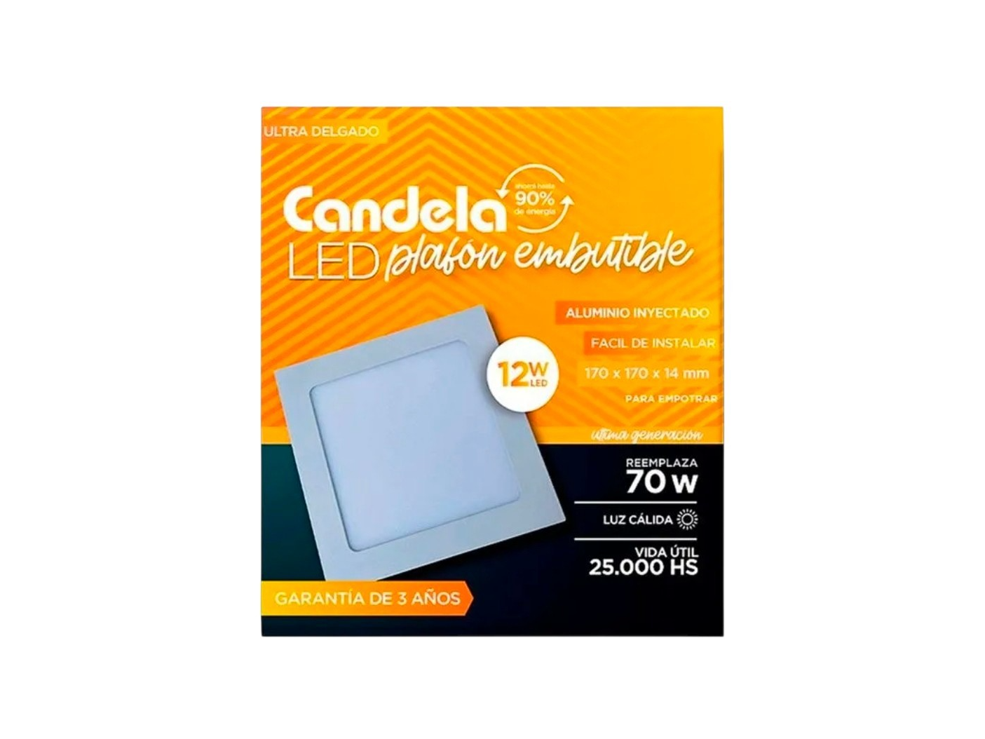 Plafon 12w led cuadrado embutir calida (P12CEMBC)