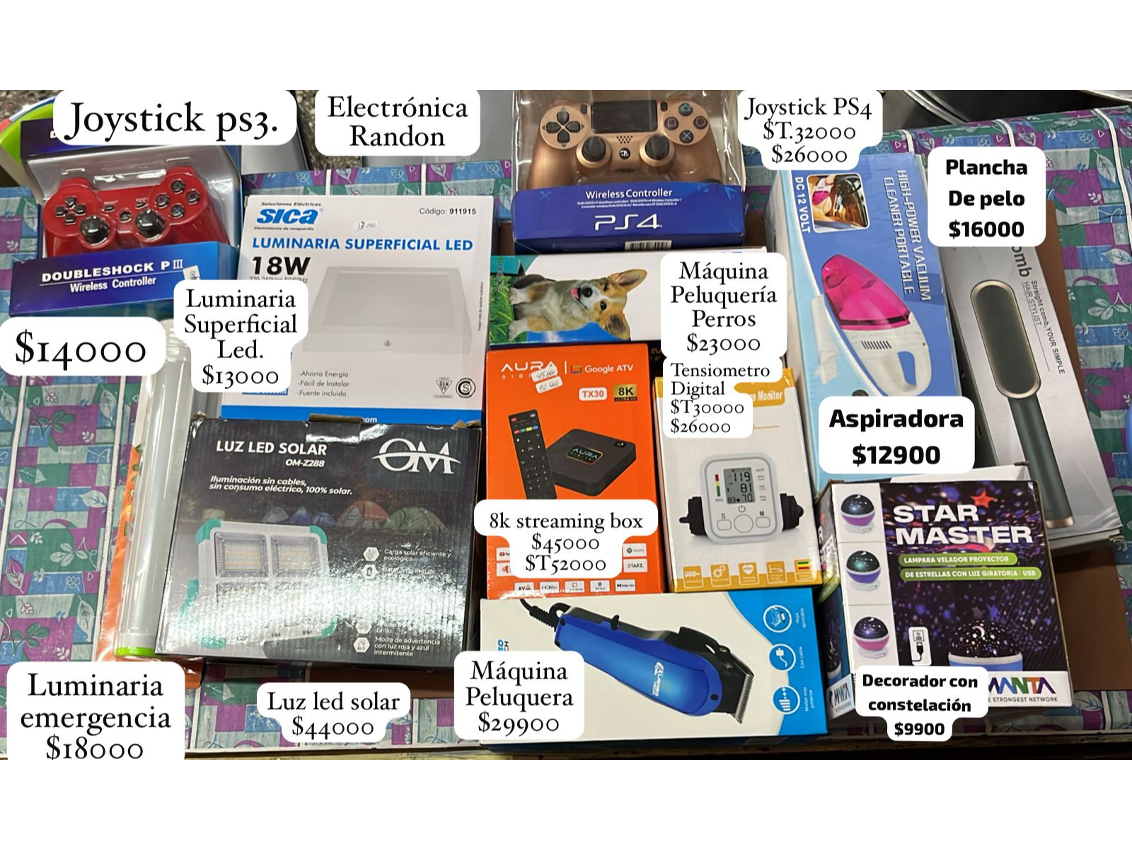 Electronica  surtida,joisticks ps3-4,luminaria led y de emergencia,maquina de corte humano y perruno,streaming box.