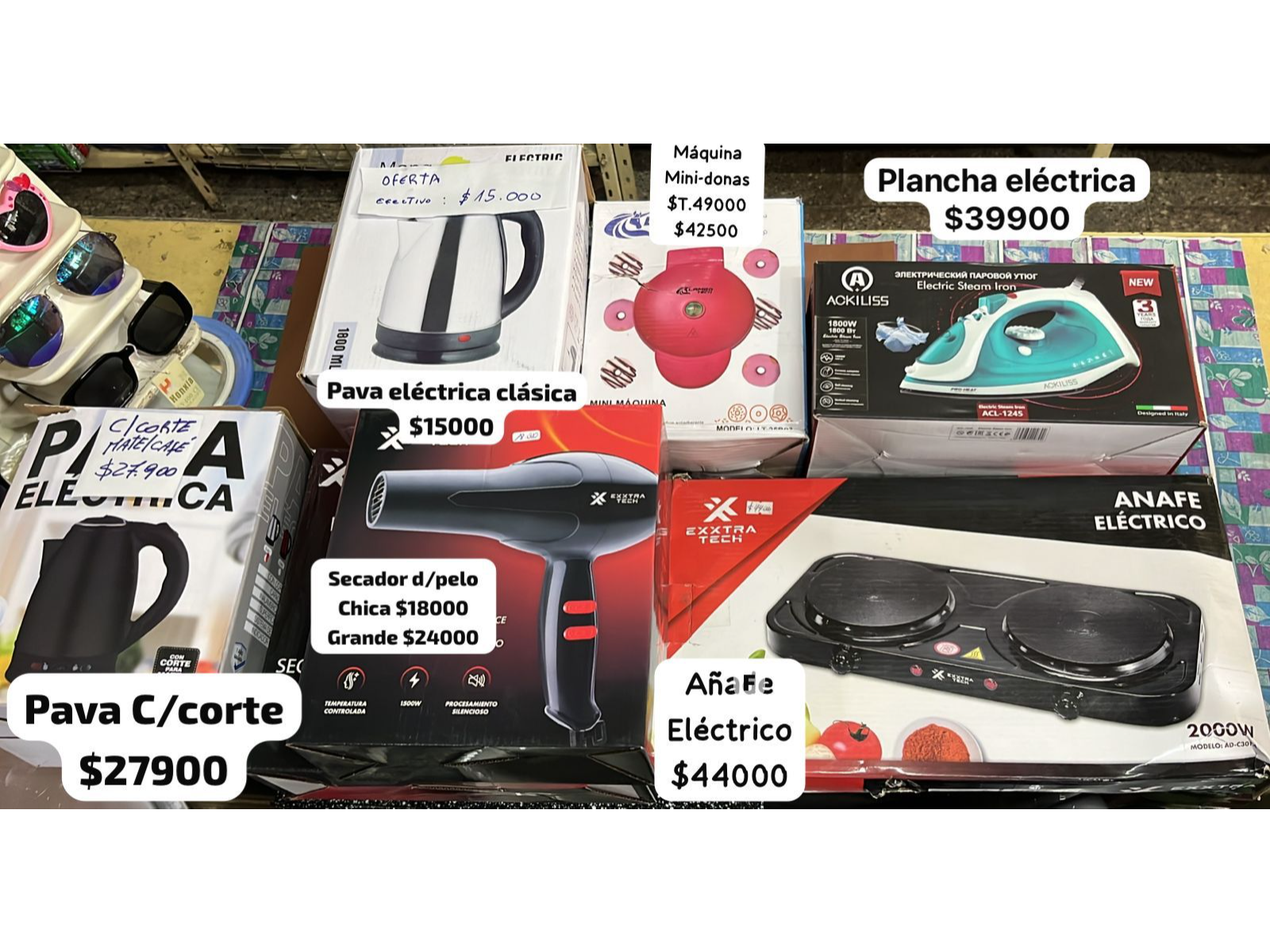 electronica surtida 2.0.pavas electricas, secadores de pelo,anafe,maquina mini donas, plancha electrica