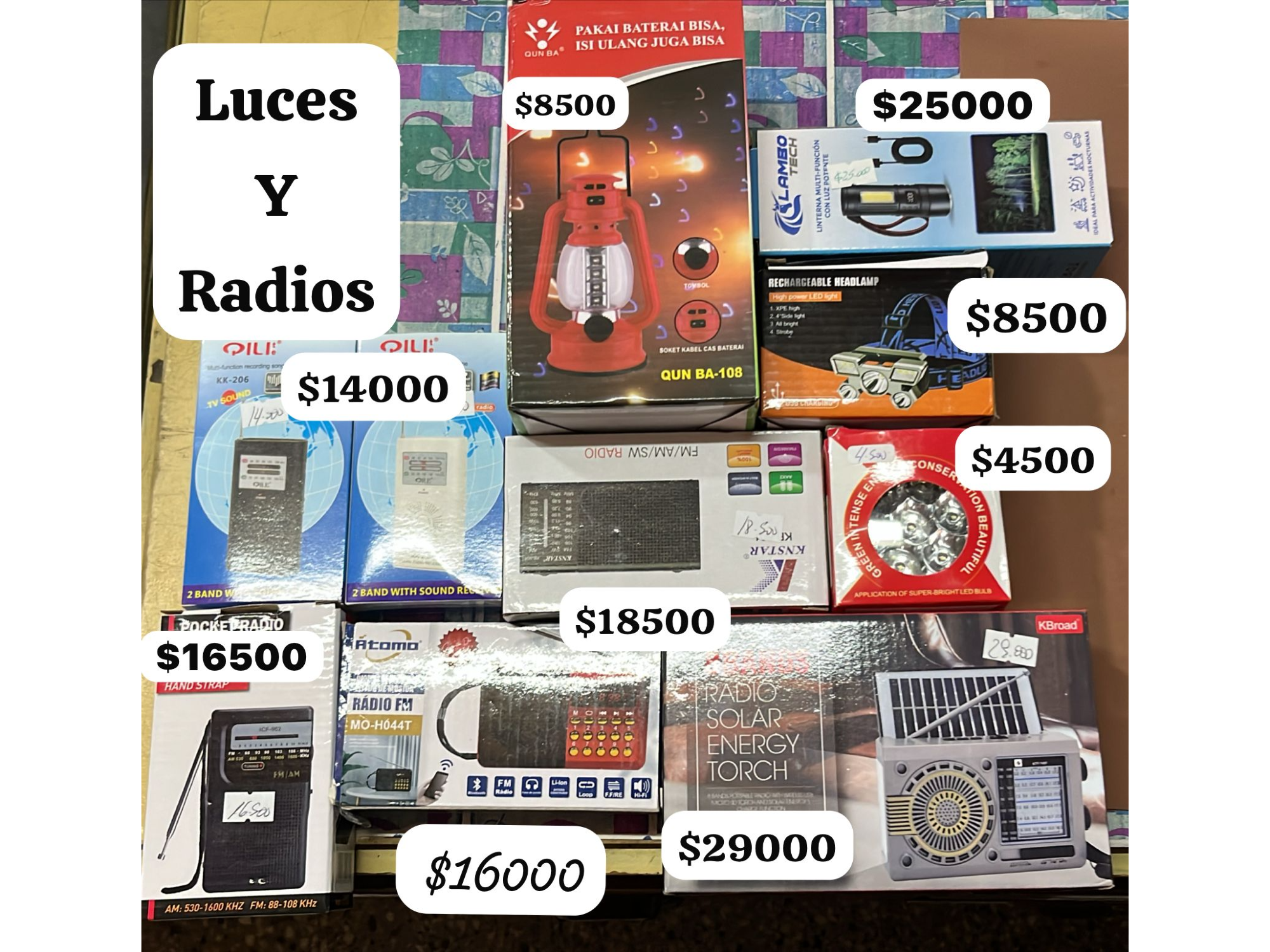 Luces, radios para camping ,y gaucho y paisanas