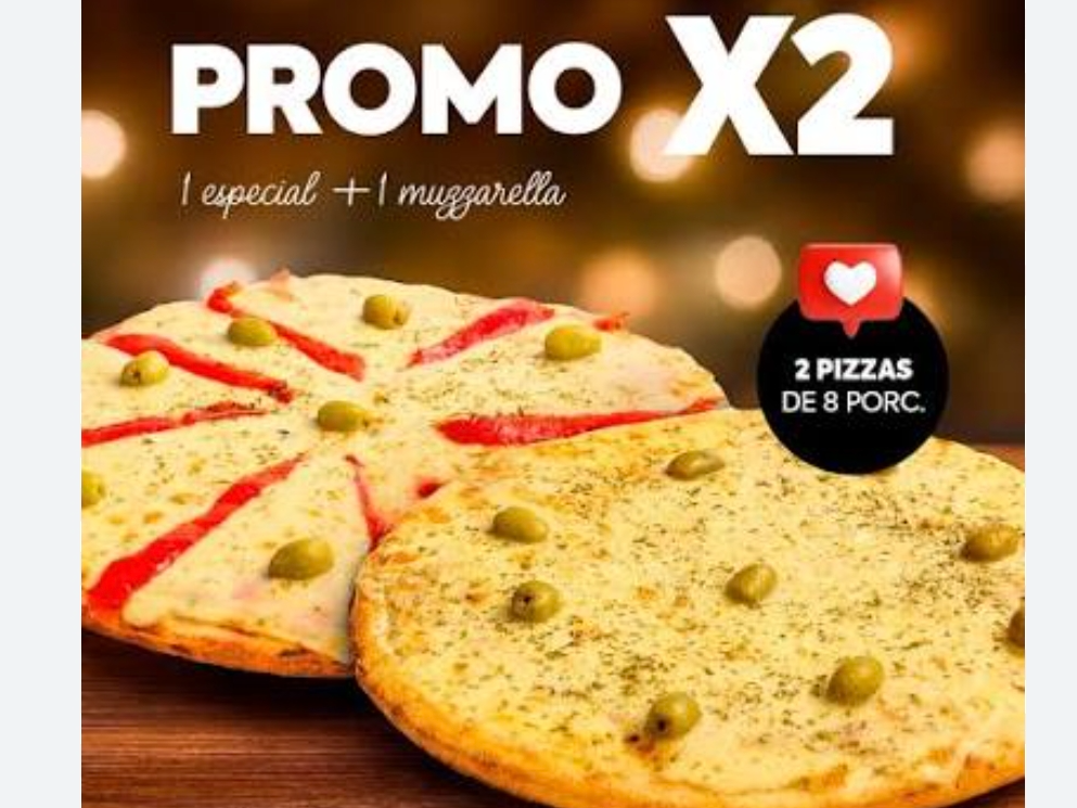 1 pizza jamon crudo y rucula + 1 pizza muzarella