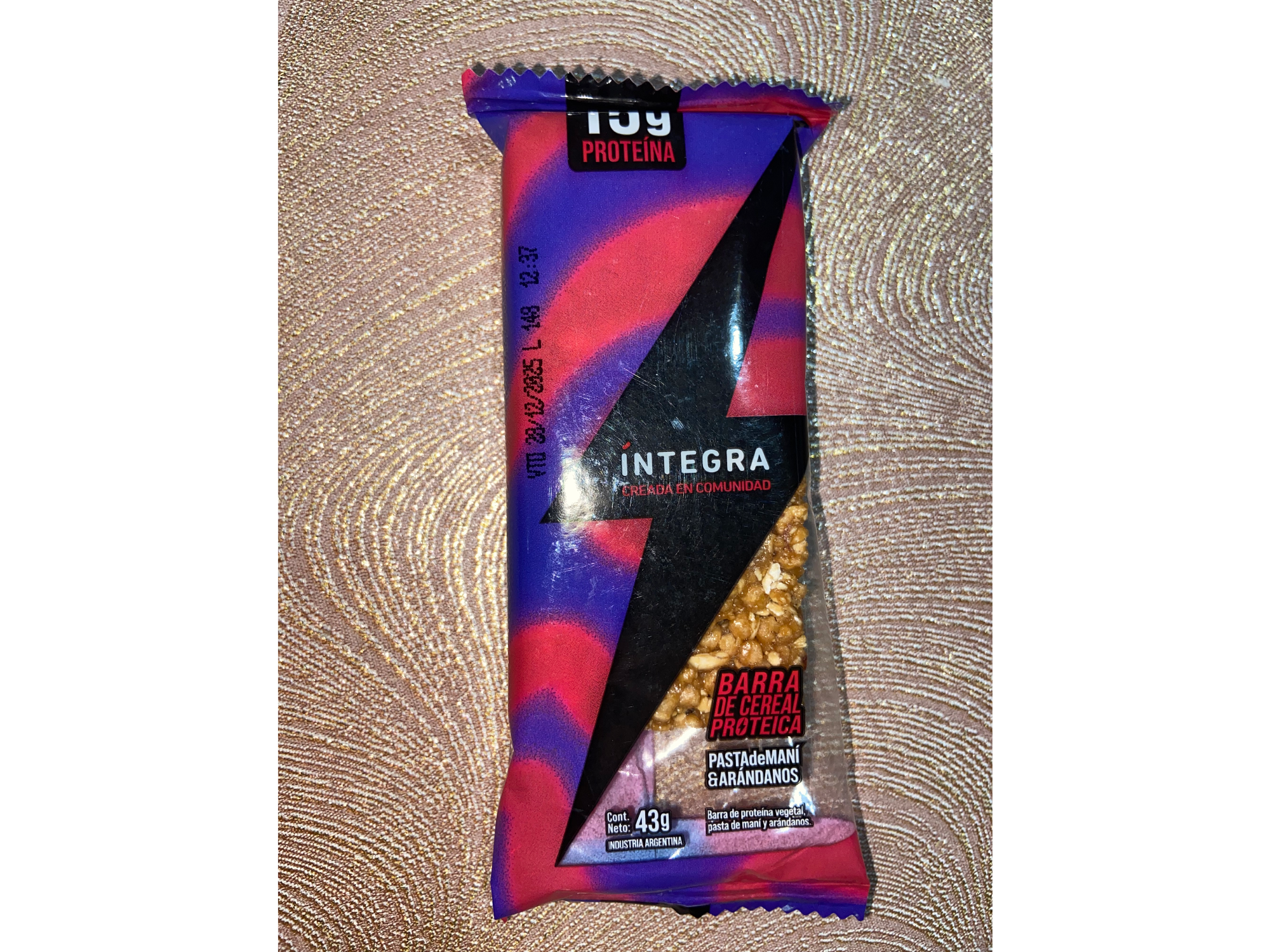 Barra de cereal íntegra 15 gr de proteína