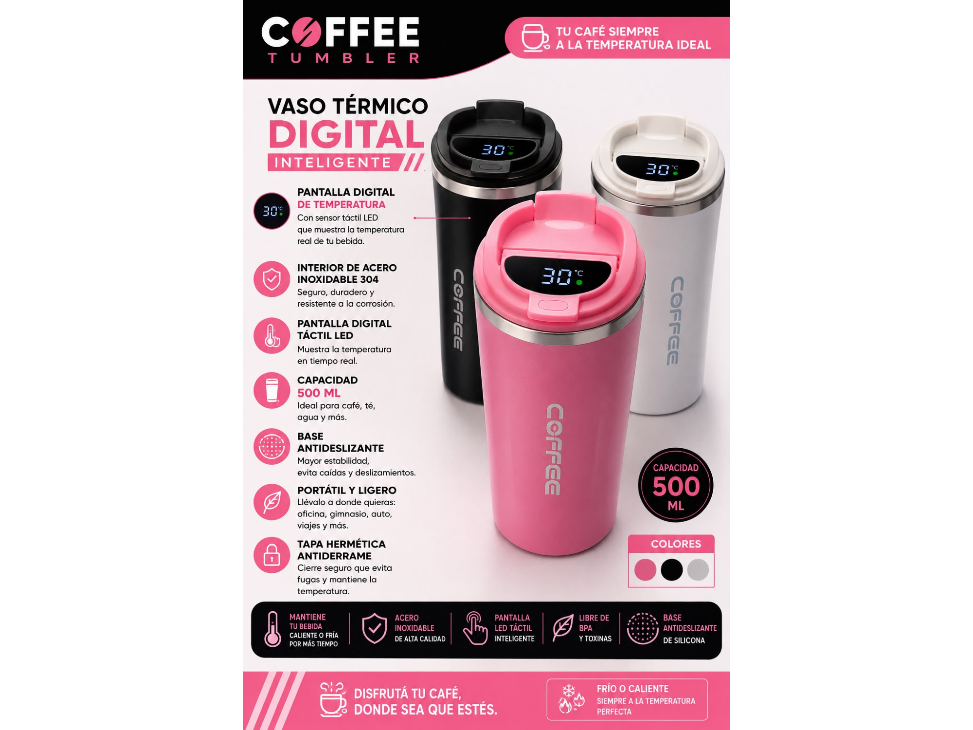 VASO TERMICO CAFE CON SENSOR DE TEMPERATURA
