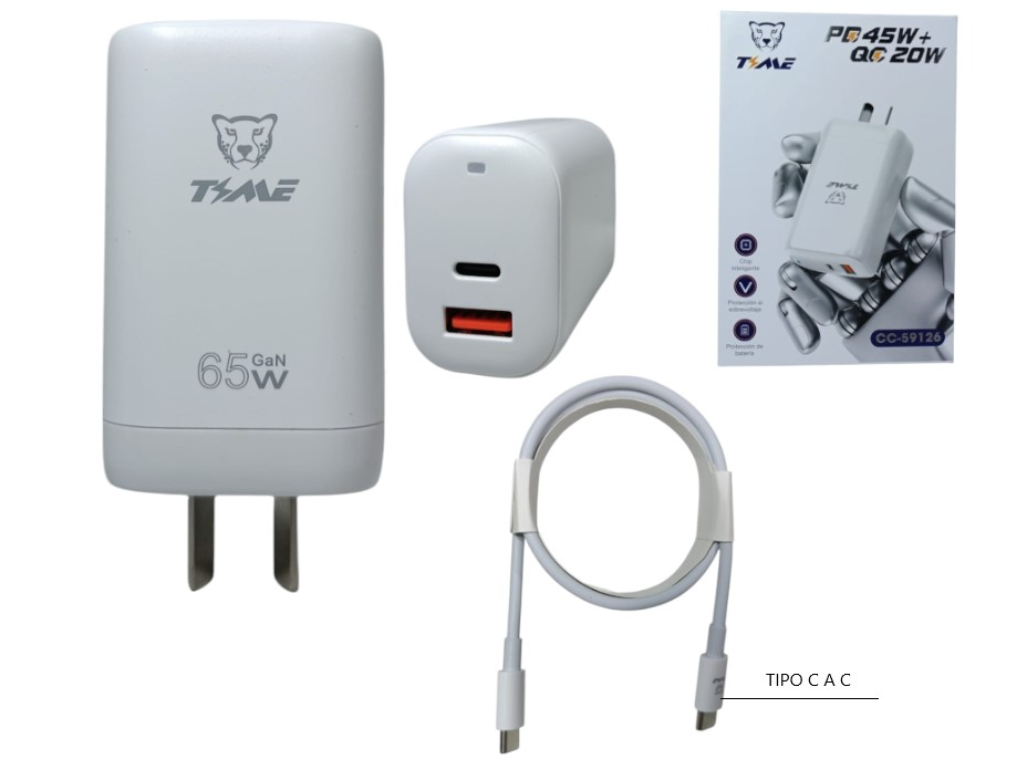CARGADOR TIME TURBO 65W  USB y C