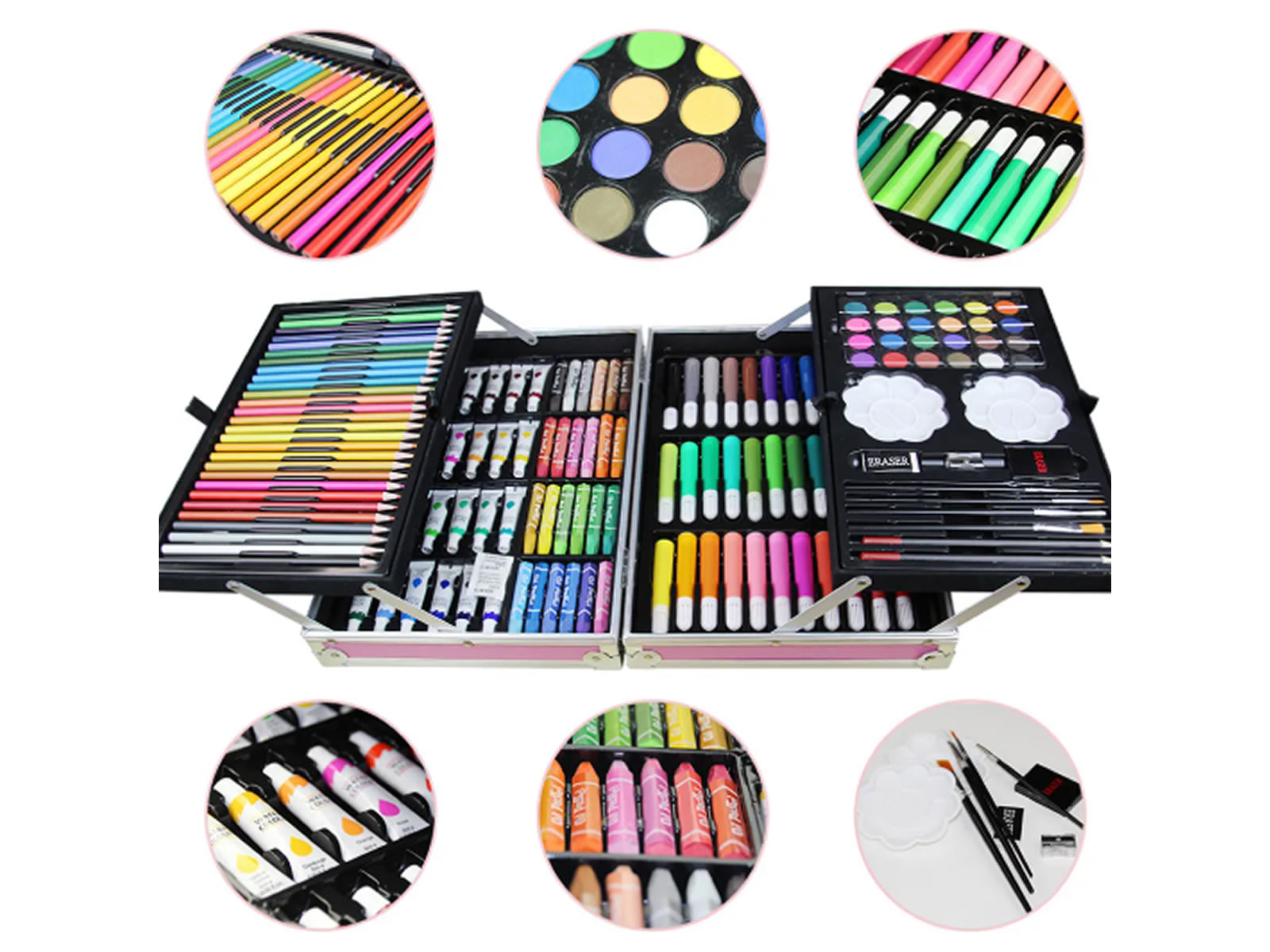 Set Arte Infantil Dibujo Fibra Maletín Metálico Valija X 145 Piezas