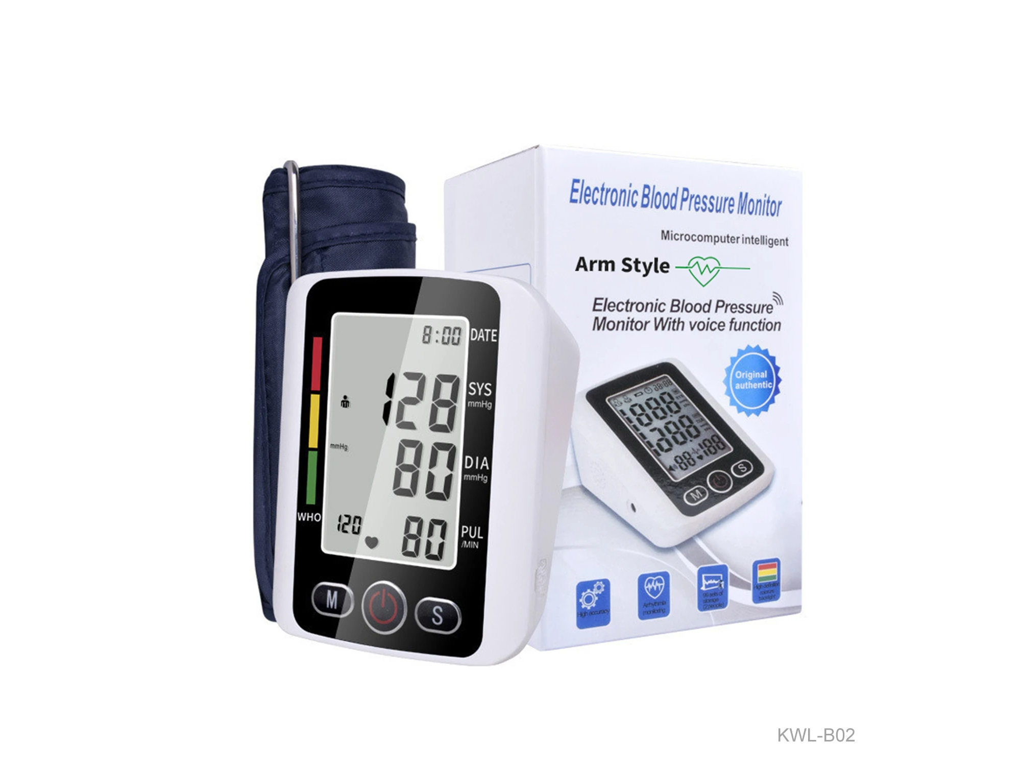 TENSIOMETRO DIGITAL BRAZO MEDIDOR PRESION MONITOR CON FUNCION DE VOZ KWL-B02