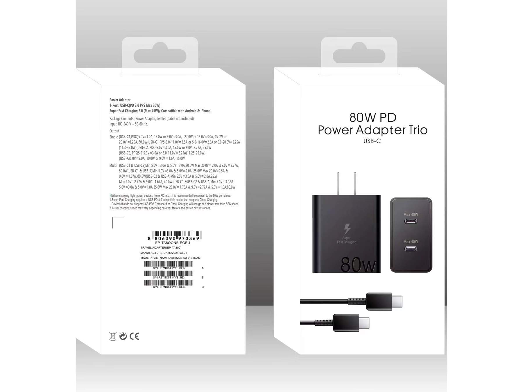 Cargador Samsung Tipo C 80w Adaptador Trio