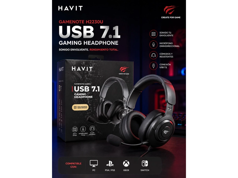 Auriculares Gamer HAVIT Gamenote H2230U USB 7.1