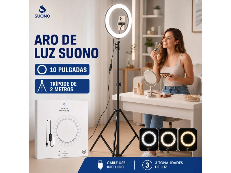 ARO DE LUZ SUONO CON TRÍPODE DE 2 METROS