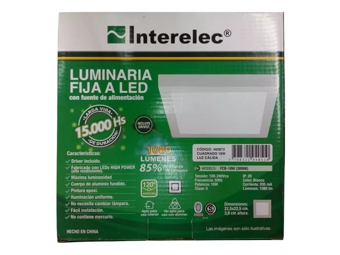 Plafón 18w Interelec Luz Fría