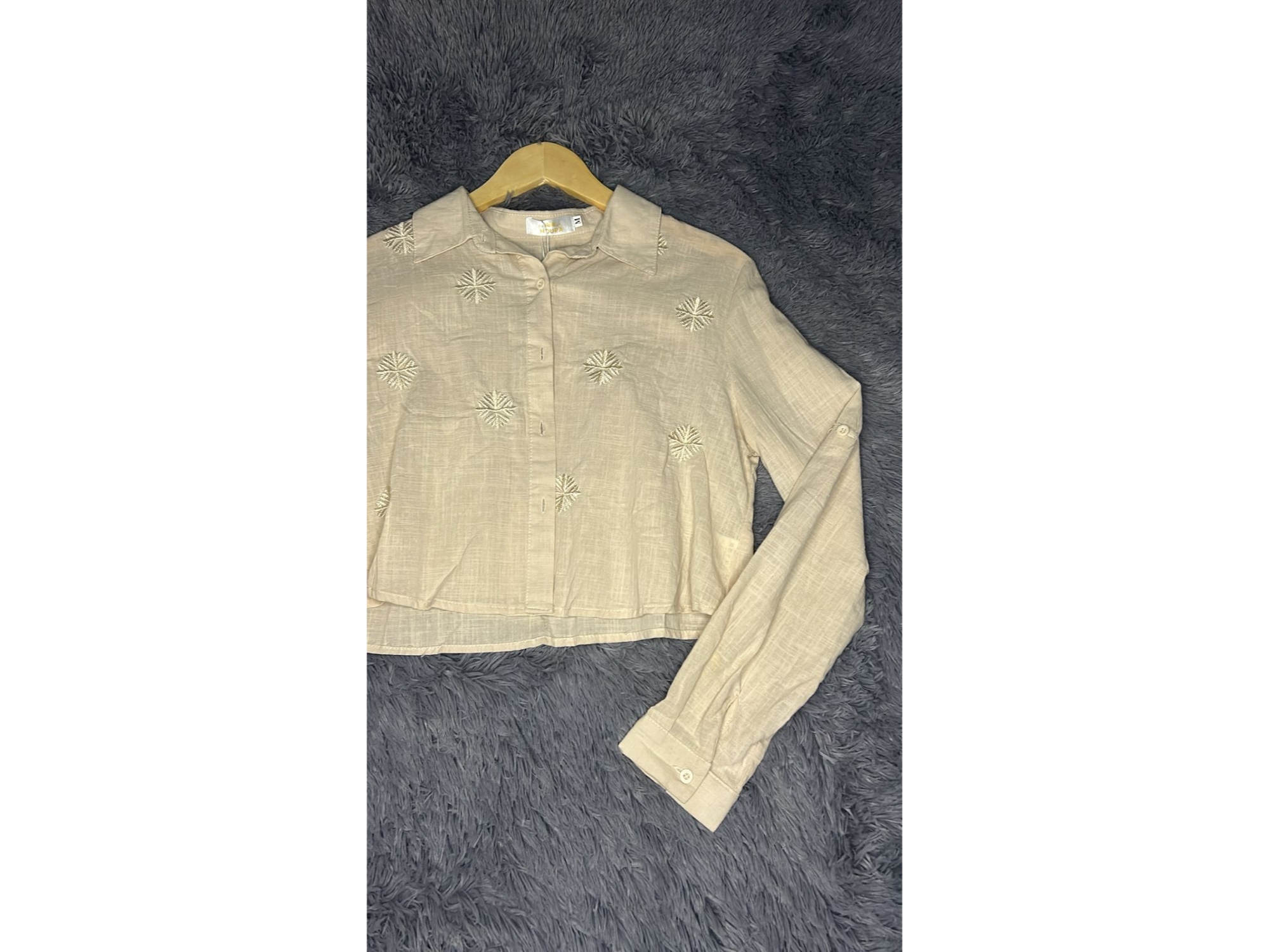 CAMISA LINO BORDADA COLOR NATURAL