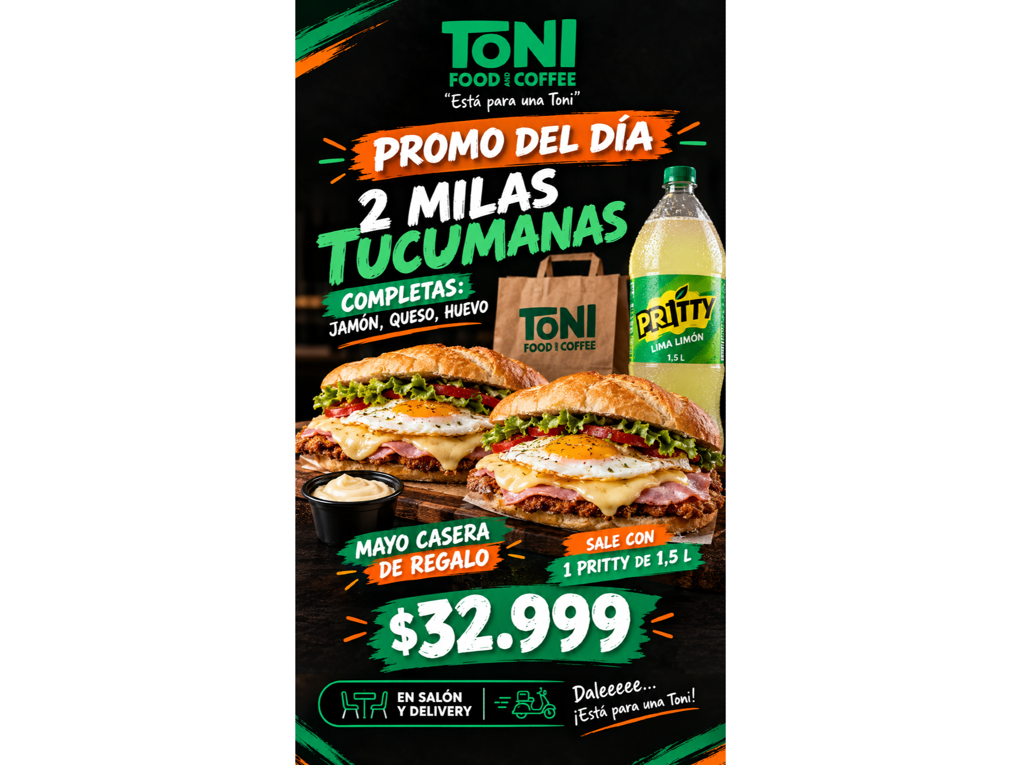 2 mila tucumana con papas pritty 1.5lts