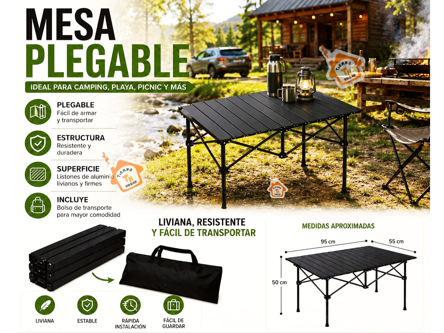 Mesa de metal  plegable camping