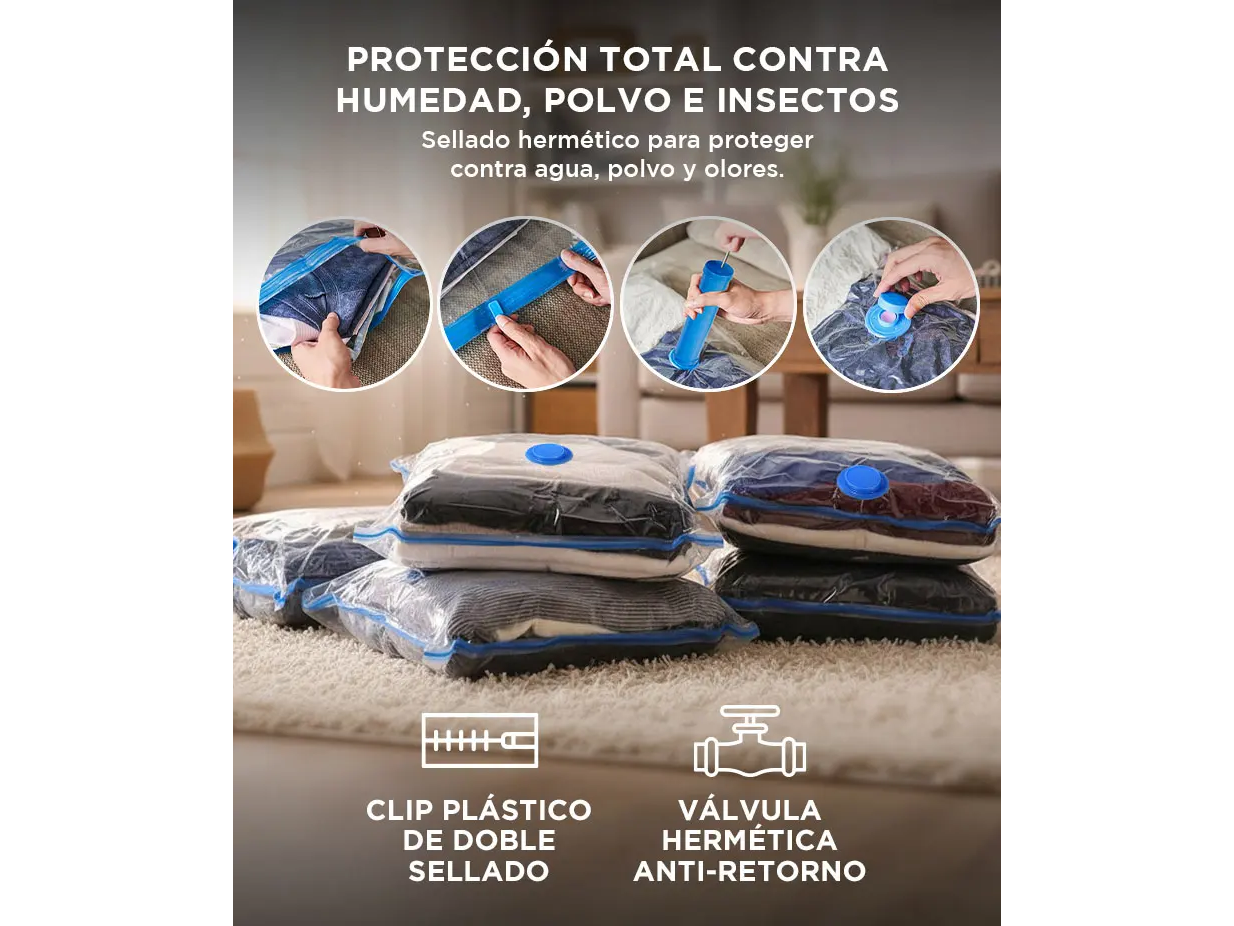 Set X 8 Bolsas Con Bomba Vacío Ropa Valija Alcochado Viaje (Copia)
