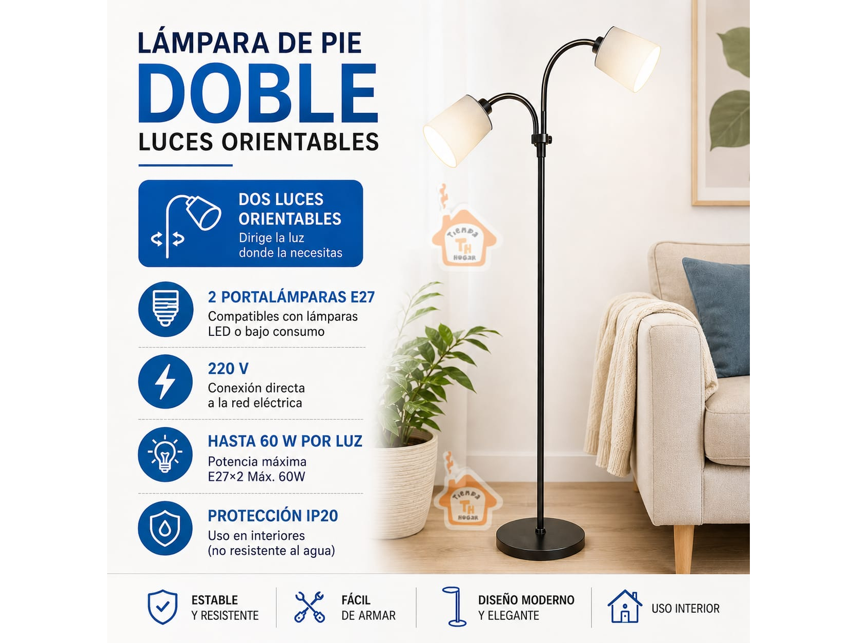 Lampara de pie led doble