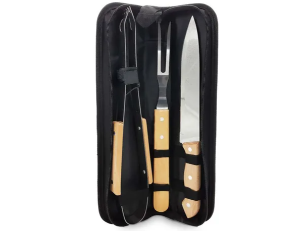 Juego Set X 3 Piezas Para Parrilla Con Estuche Kit Asador