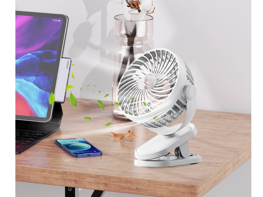 Ventilador Recargable Mini Fan Pinza Luces Giratorio