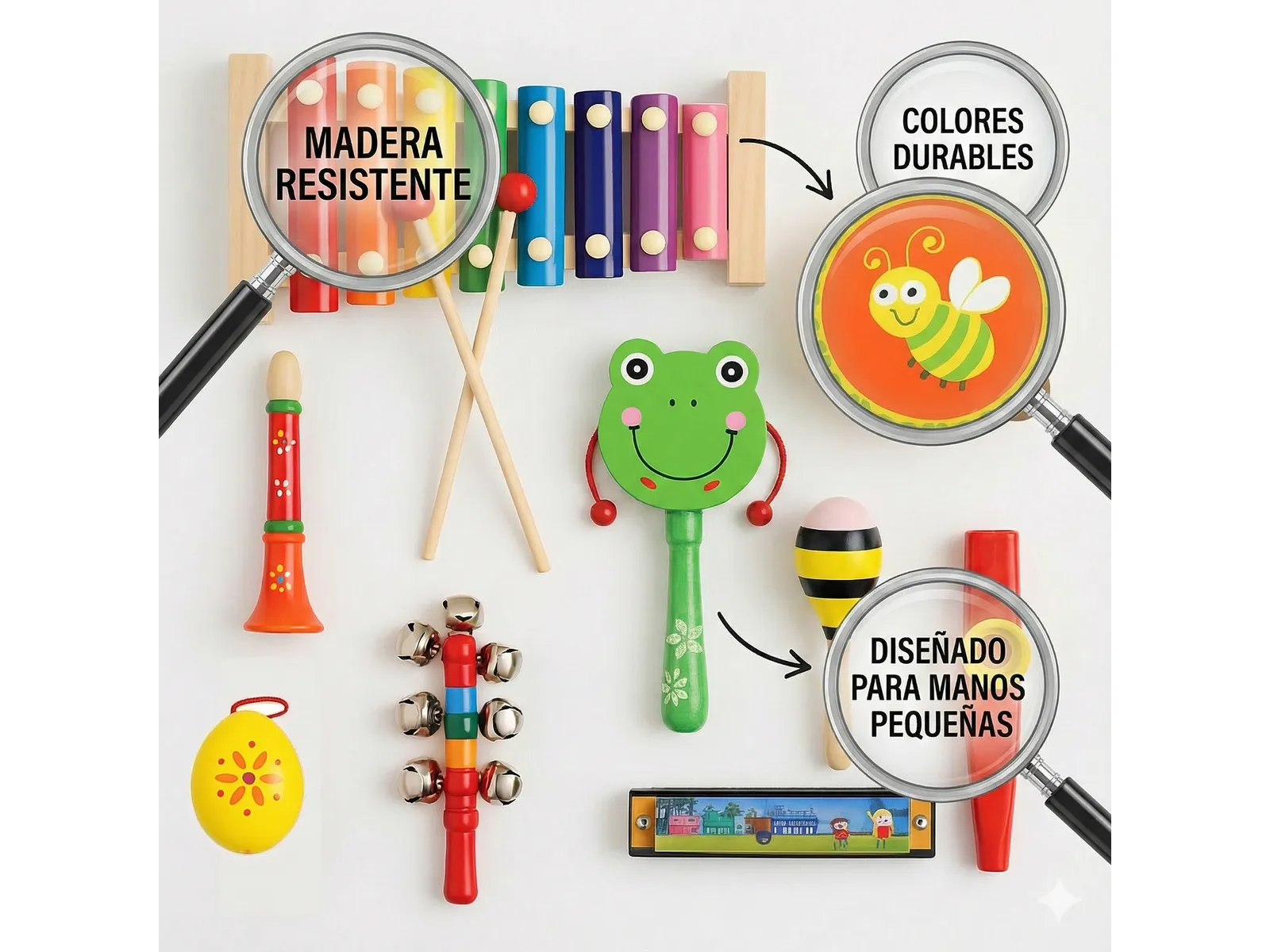 Set De 8 Instrumentos Musicales Madera Niños Kit Didáctico