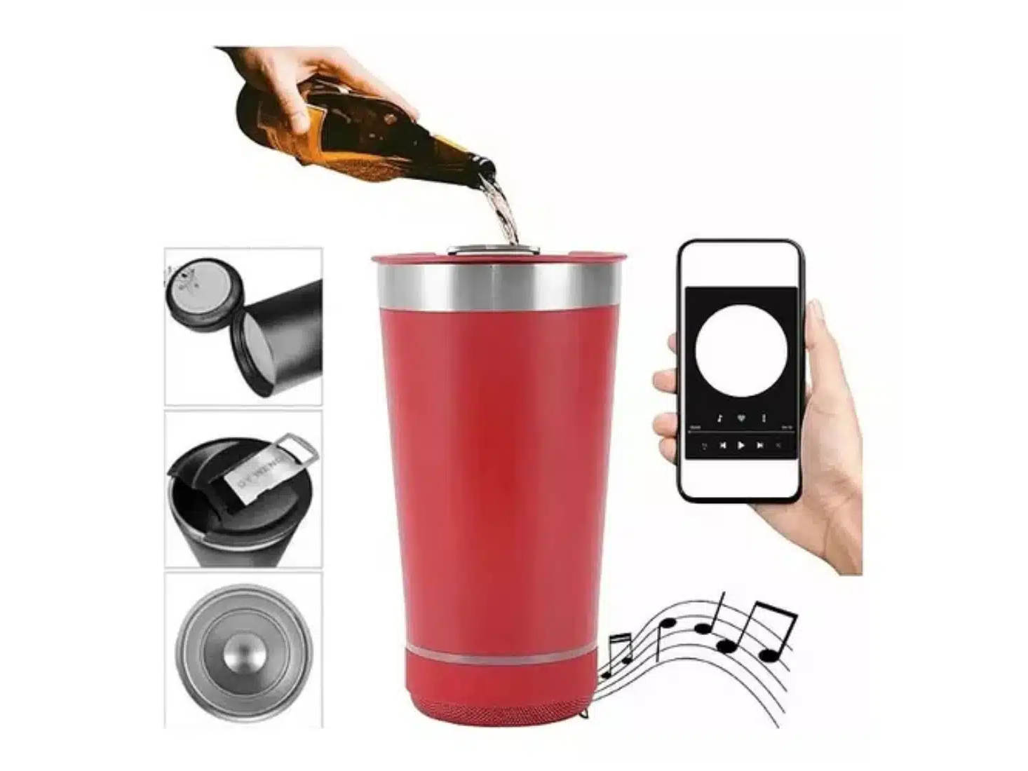 Vaso Térmico 473ml Parlante Inalámbrico Bluetooth Destapador