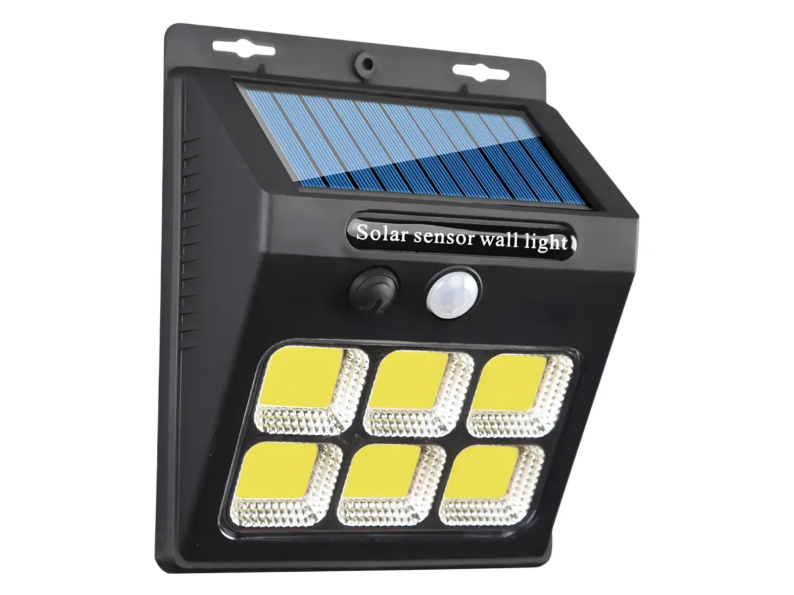 Luminaria LED solar con sensor de movimiento y control remoto.