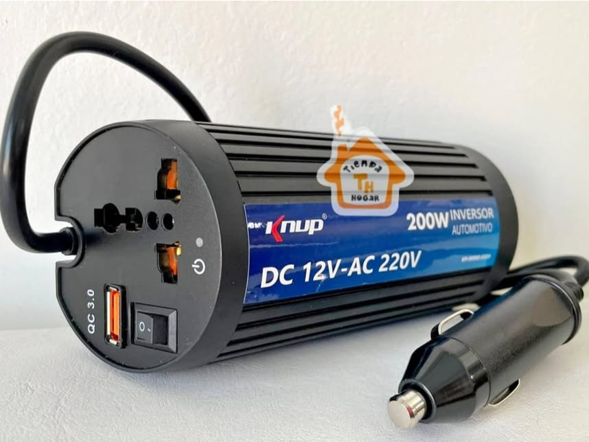Inversor Knup 12V a 220V 200W con USB 3.0 para Auto